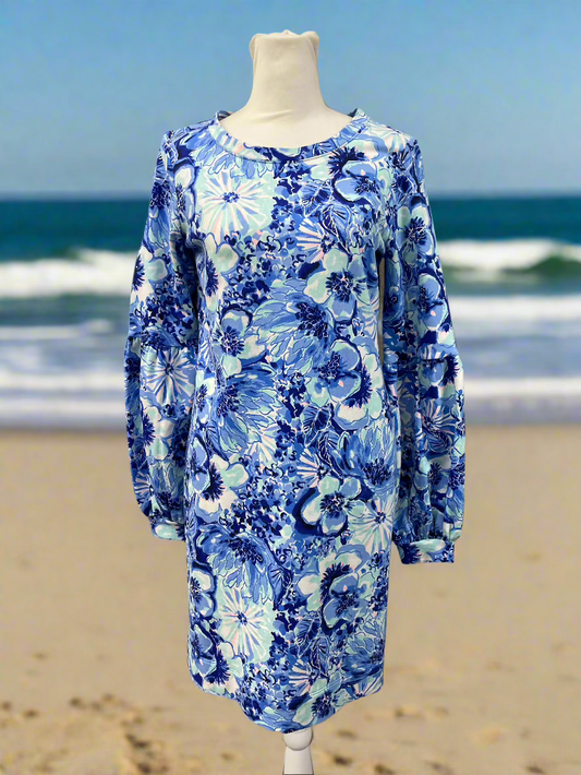 Lilly Pulitzer - Floral Blue Long Sleeve Dress Women's Size S