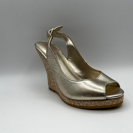 Lilly Pulitzer Gold Tone Leather Wedge Heels Women's Size 6 US