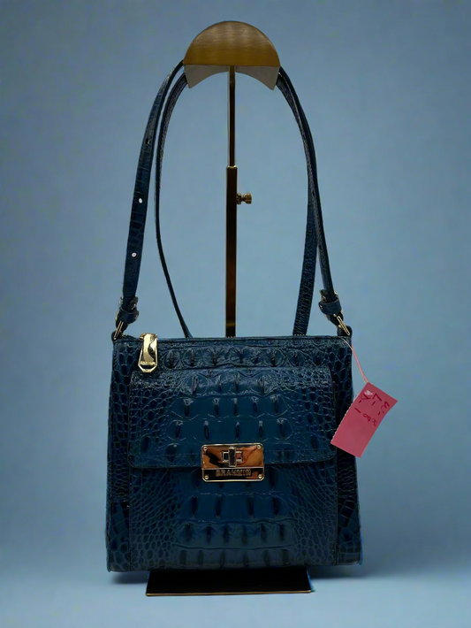 Brahmin Croc Embossed Blue Leather Crossbody Bag