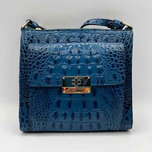 Brahmin Croc Embossed Blue Leather Crossbody Bag
