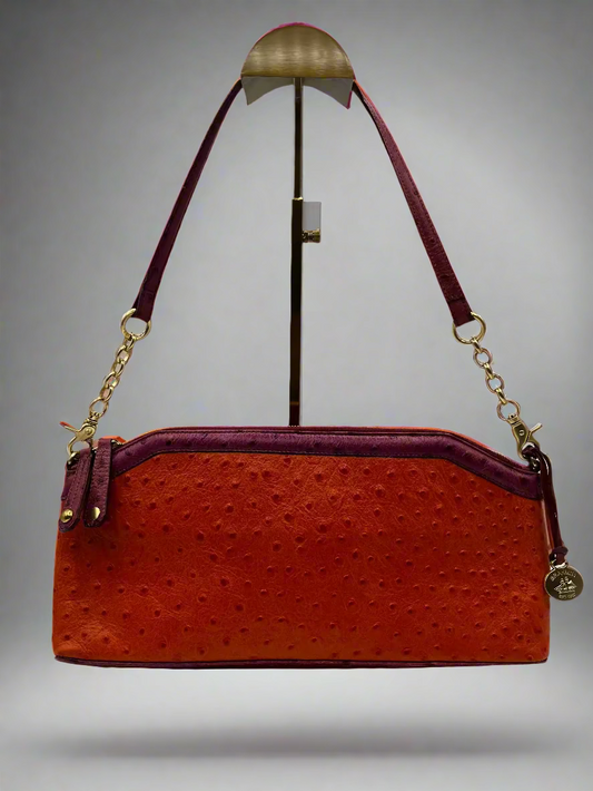 Brahmin Croc Embossed Orange Leather Shoulder Bag