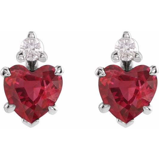 14K White Lab-Grown Ruby & .06 CTW Natural Diamond Stud Earrings