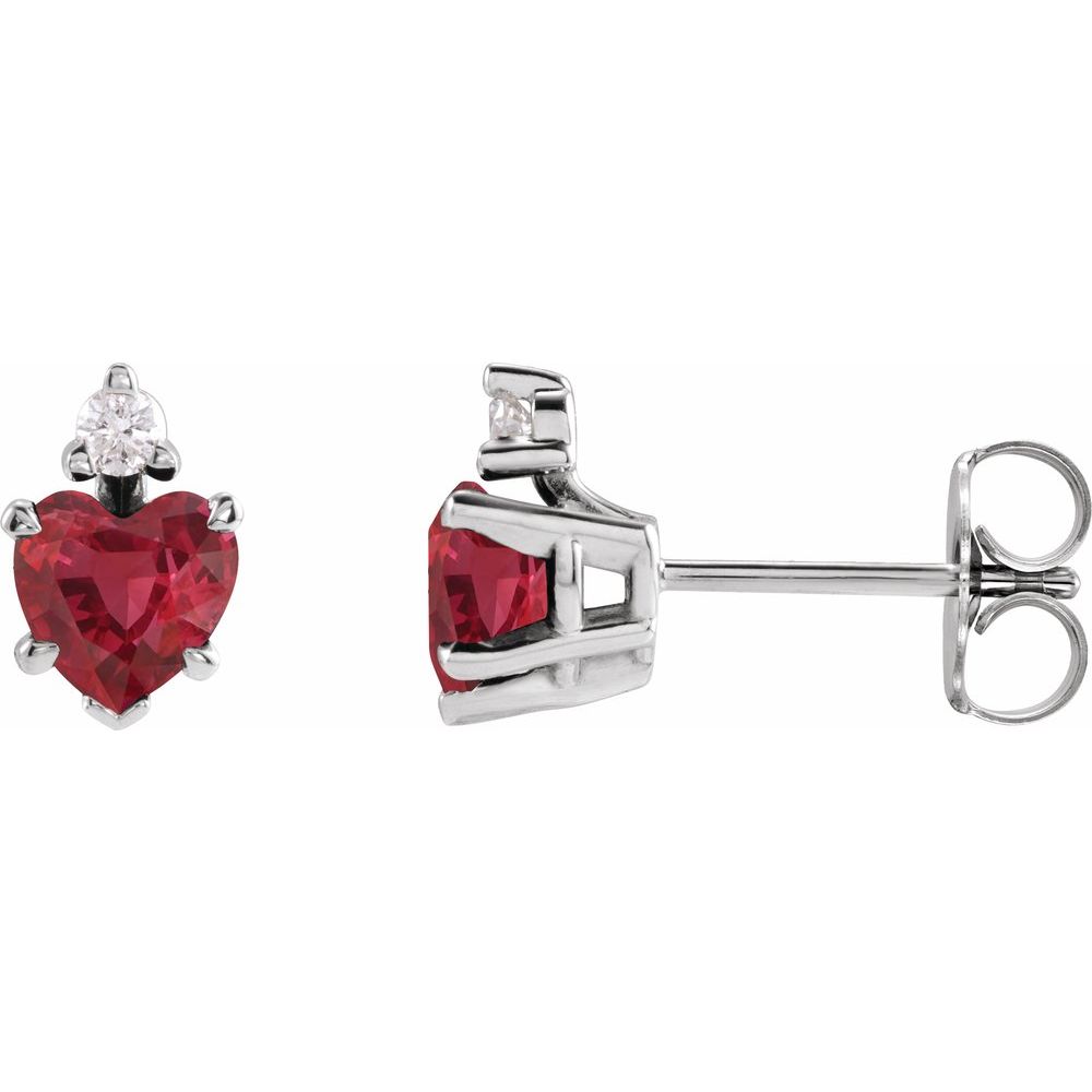 14K White Lab-Grown Ruby & .06 CTW Natural Diamond Stud Earrings