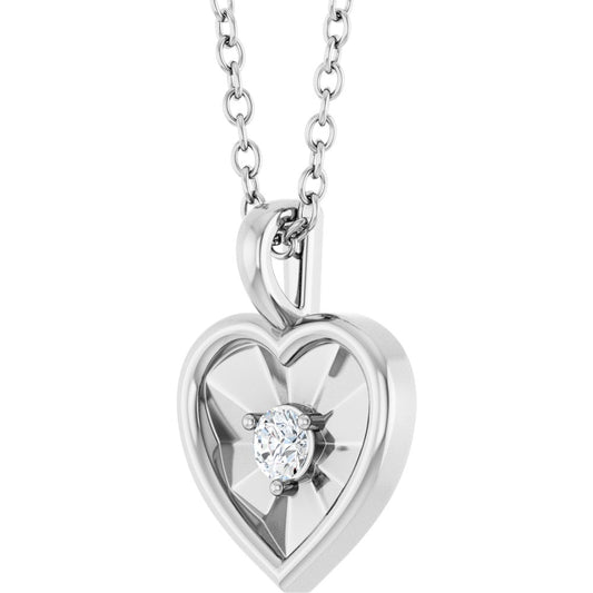 14K White 1/10 CT Natural Diamond Heart 18" Necklace