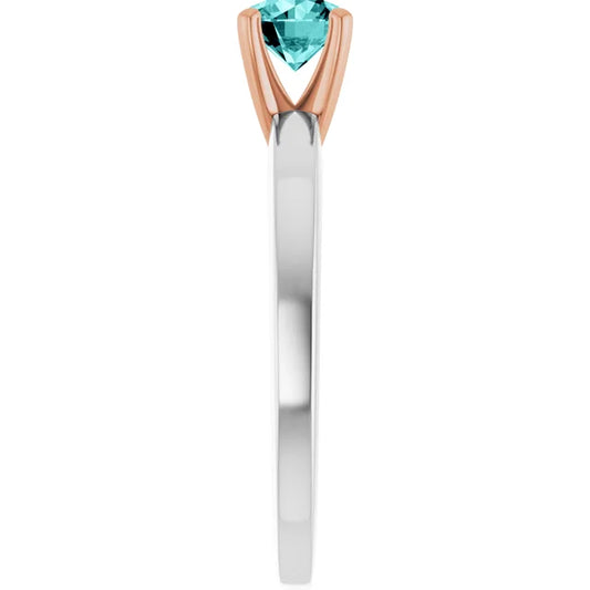 14K White/Rose 5.2 mm Round Solitaire Engagement Ring .50 CT (.45-.69) Round Full-Cut SI Natural Teal Blue Diamond