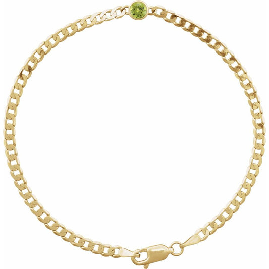 14K Yellow Natural Peridot Link 7" Bracelet